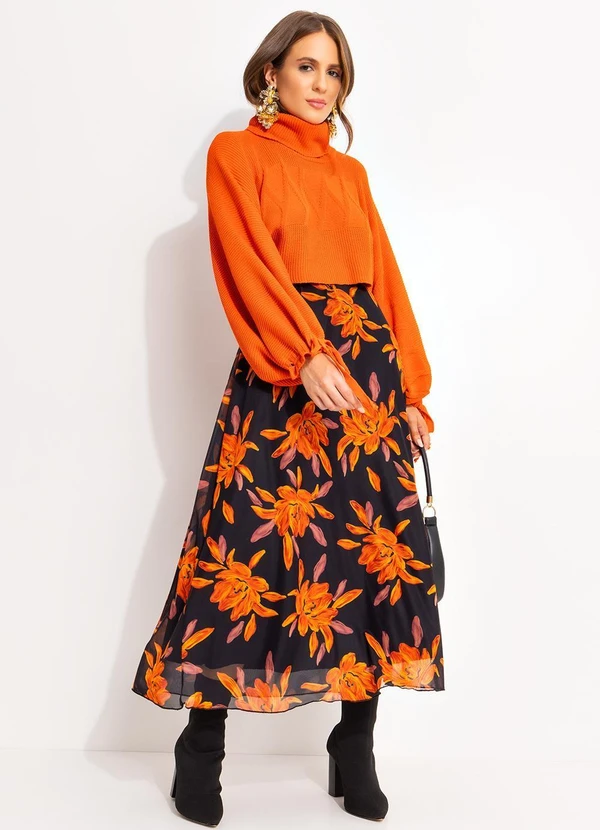 Quintess - Saia Floral Laranja em Tule 12