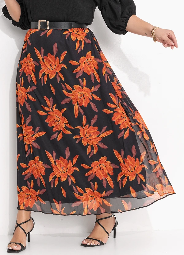 Quintess - Saia Floral Laranja em Tule 14