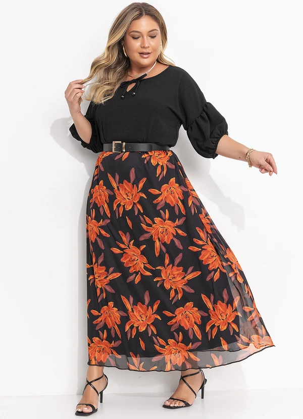 Quintess - Saia Floral Laranja em Tule 16