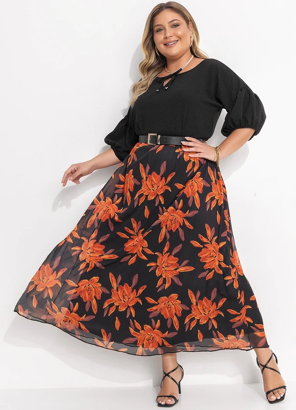 Quintess - Saia Floral Laranja em Tule 18