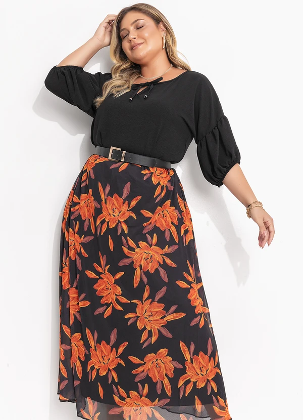 Quintess - Saia Floral Laranja em Tule 19