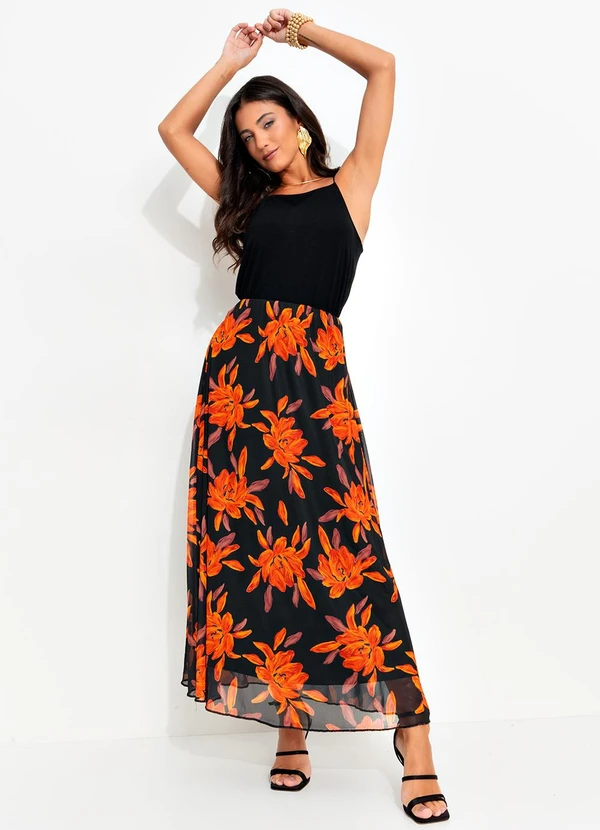 Quintess - Saia Floral Laranja em Tule 6