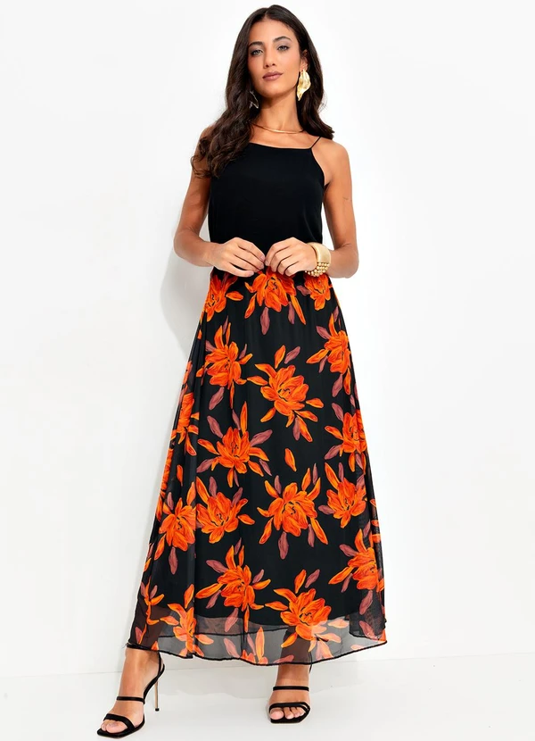 Quintess - Saia Floral Laranja em Tule 7