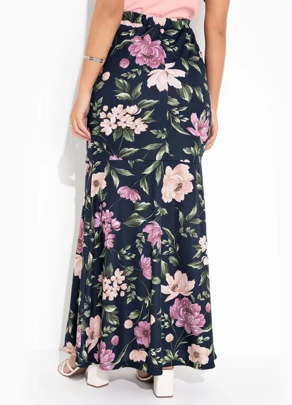 Queima Estoque - Saia Floral MarinhoCom Peplum Moda Evangélica 2