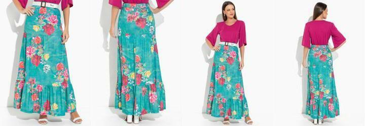 Saia Floral Verde Longa