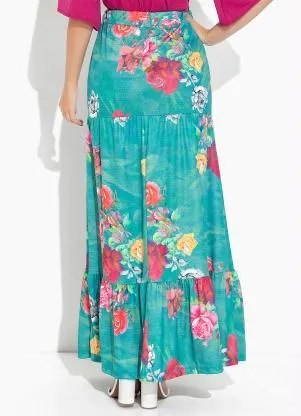 Rosalie - Saia Floral Verde Longa - ROSALIE