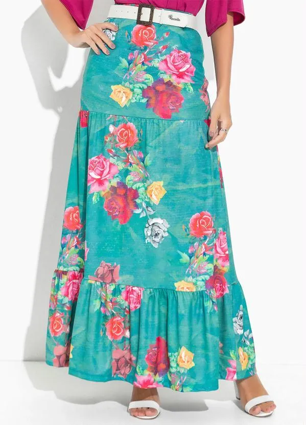 Rosalie - Saia Floral Verde Longa