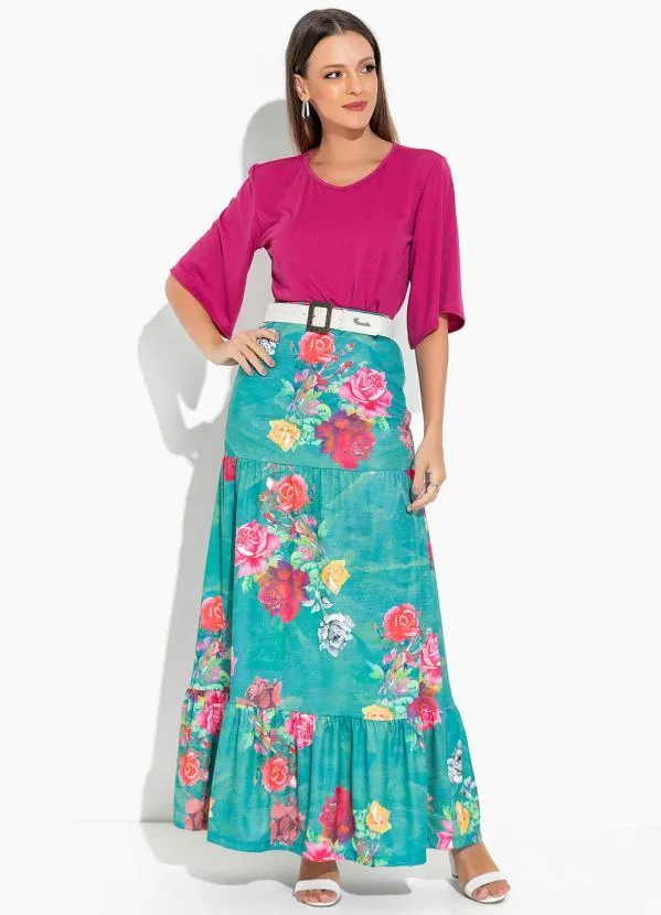 Rosalie - Saia Floral Verde Longa 3