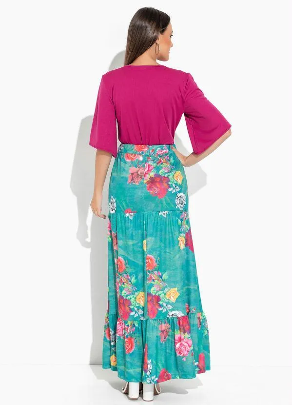 Rosalie - Saia Floral Verde Longa 4