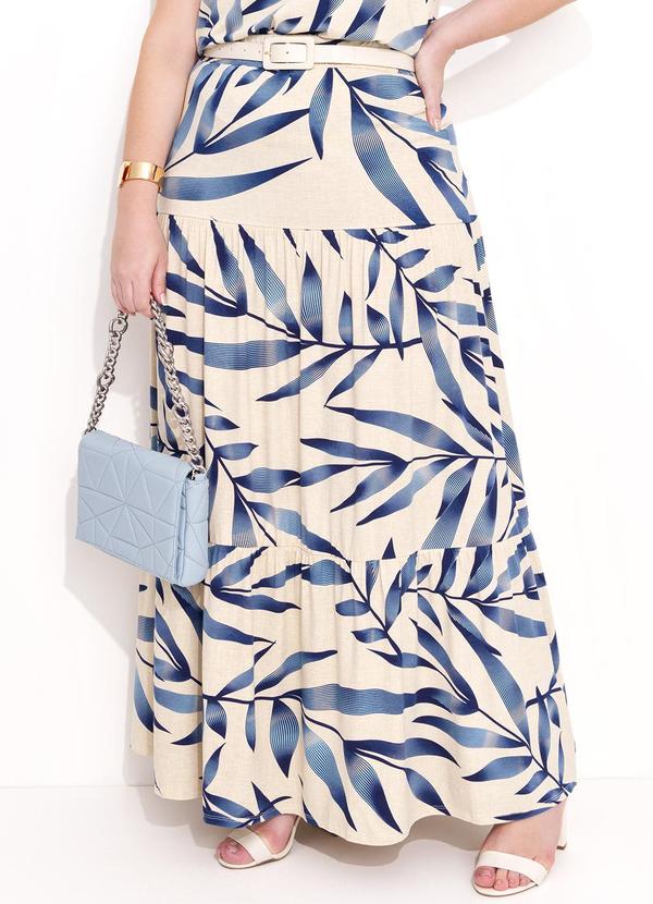 Quintess - Saia Folhagem Azul Longa de Camadas 13