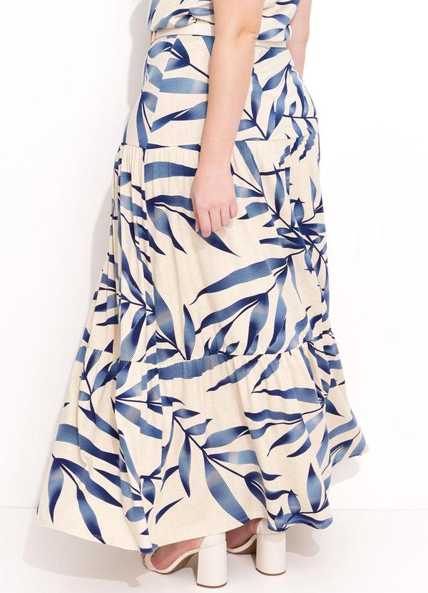 Quintess - Saia Folhagem Azul Longa de Camadas 14