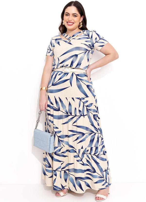 Quintess - Saia Folhagem Azul Longa de Camadas 15