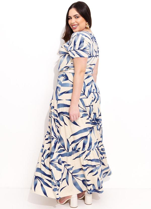 Quintess - Saia Folhagem Azul Longa de Camadas 16