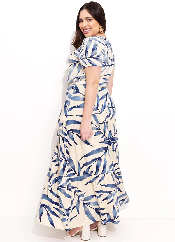 Quintess - Saia Folhagem Azul Longa de Camadas 5