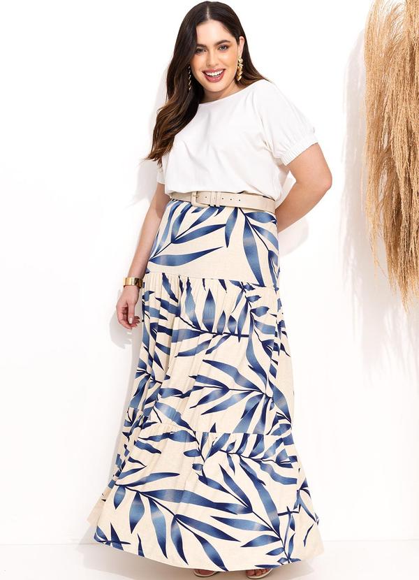 Quintess - Saia Folhagem Azul Longa de Camadas 18