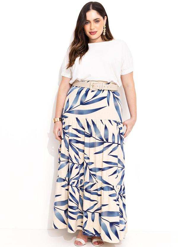 Quintess - Saia Folhagem Azul Longa de Camadas 19