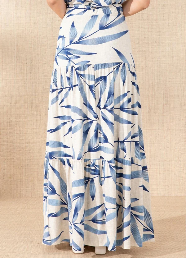 Quintess - Saia Folhagem Azul Longa de Camadas 18