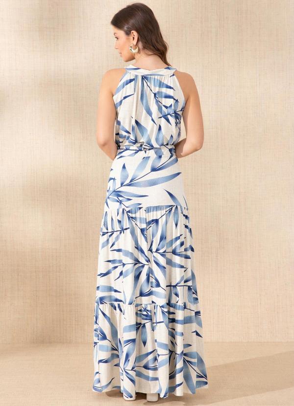 Quintess - Saia Folhagem Azul Longa de Camadas 5