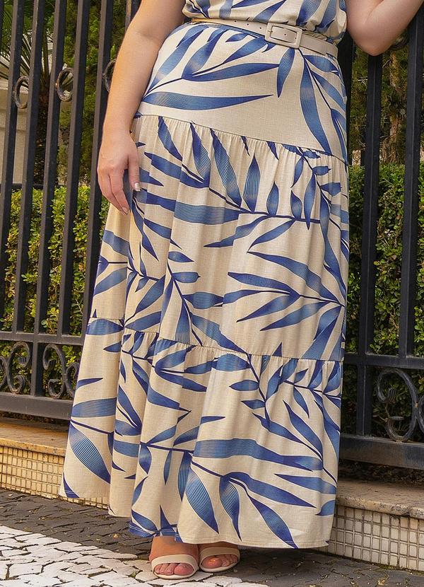Quintess - Saia Folhagem Azul Longa de Camadas 7