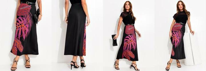 Saia Folhagem Bordada Localizada em Malha Fria