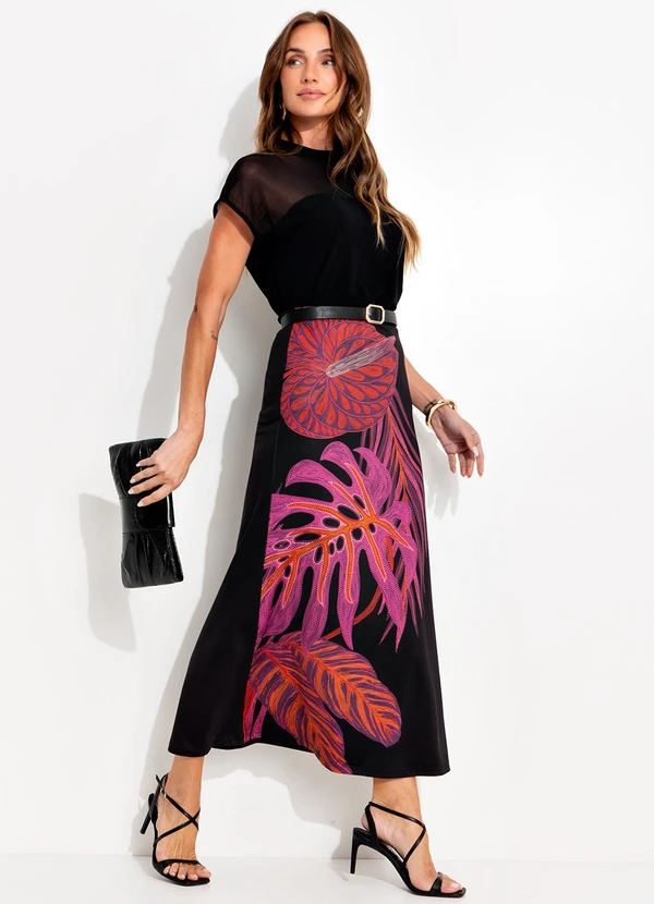 Quintess - Saia Folhagem Bordada Localizada em Malha Fria 2