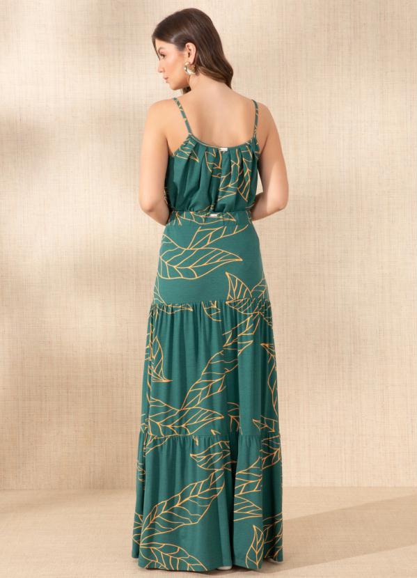 Quintess - Saia Folhagem Verde Longa de Camadas 4