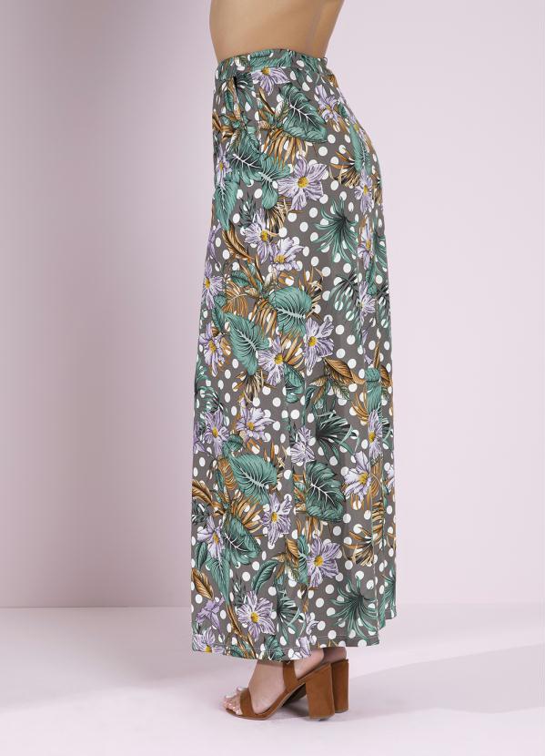 Outlet - Saia Folhas Cinza com Bolsos Moda Evangélica 2