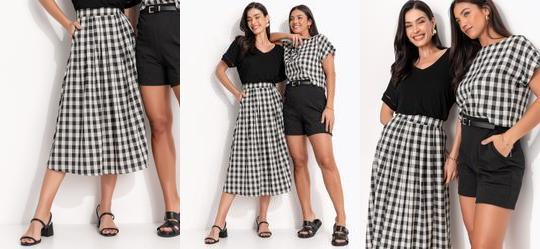 Saia God Vichy Preto de Polister com Elastano.