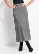 Saia Midi Reta em Malha Tric� Canelada com El�stico na Cintura
