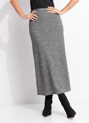 Saia Midi Reta em Malha Tric� Canelada com El�stico na Cintura
