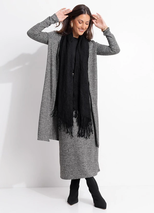 Quintess - Saia Midi Reta em Malha Tricô Canelada com Elástico na Cintura 5