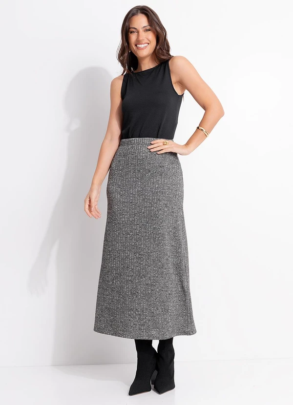 Quintess - Saia Midi Reta em Malha Tricô Canelada com Elástico na Cintura 8