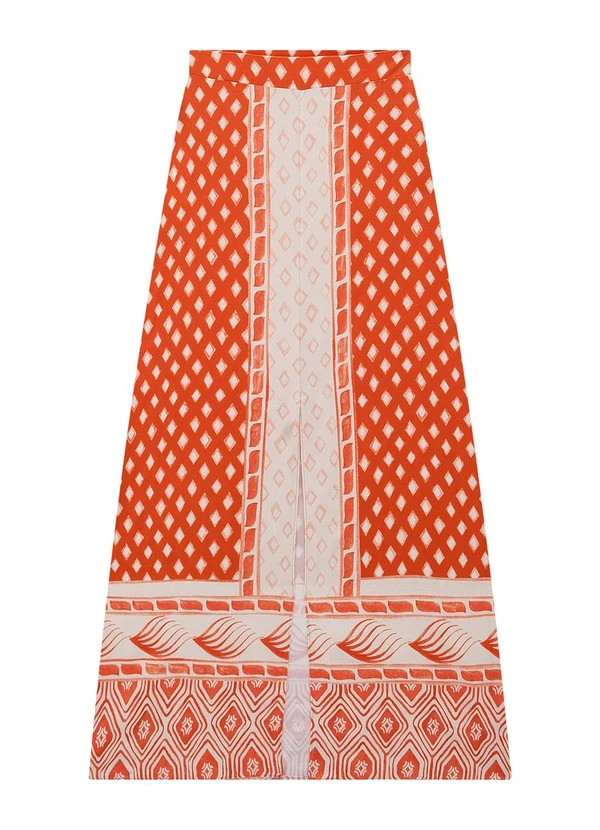 Enfim - Saia Laranja Longa Evasê Paisley