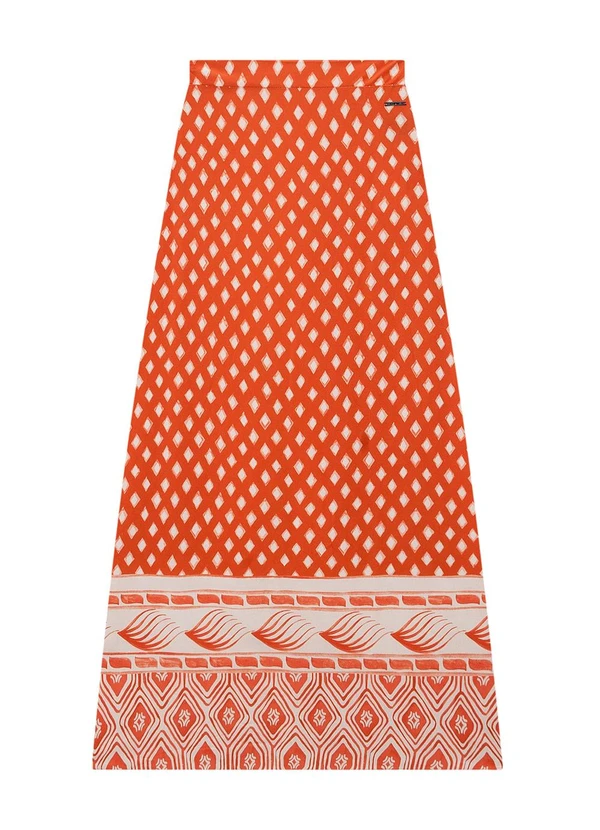 Enfim - Saia Laranja Longa Evasê Paisley 2