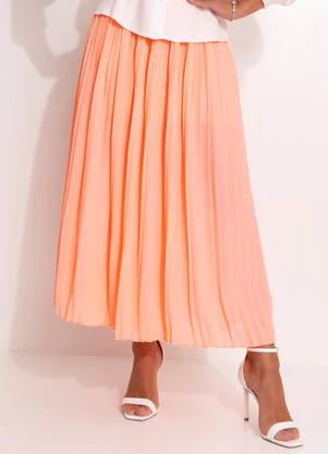 Quintess - Saia Laranja Neon Plissada com Zíper - QUINTESS