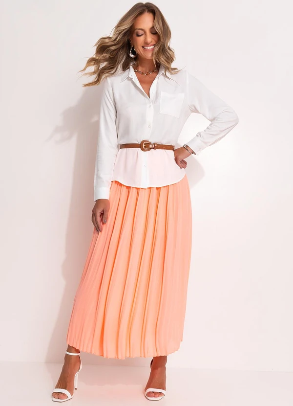 Quintess - Saia Laranja Neon Plissada com Zíper 5