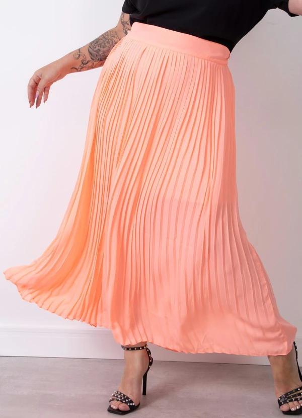 Quintess - Saia Laranja Neon Plissada com Zíper 9