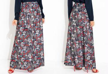 Saia Lg Floral Marinho com Faixa