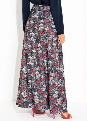Rosalie - Saia Lg Floral Marinho com Faixa - ROSALIE