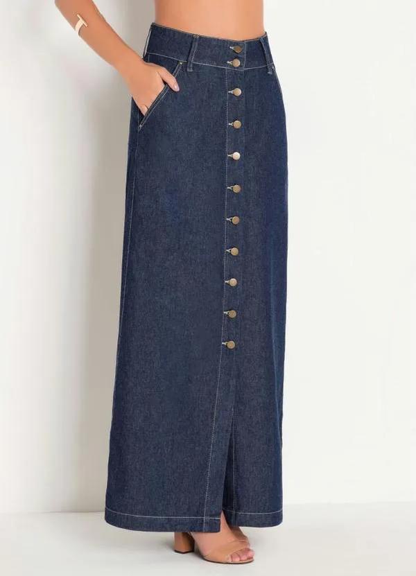 Rosalie - Saia Longa Azul Escuro Moda Evangélica 6