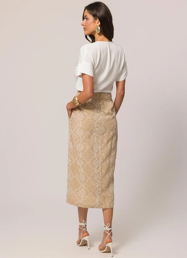 Doce Trama - Saia Longa Bordada em Viscose Bege 4