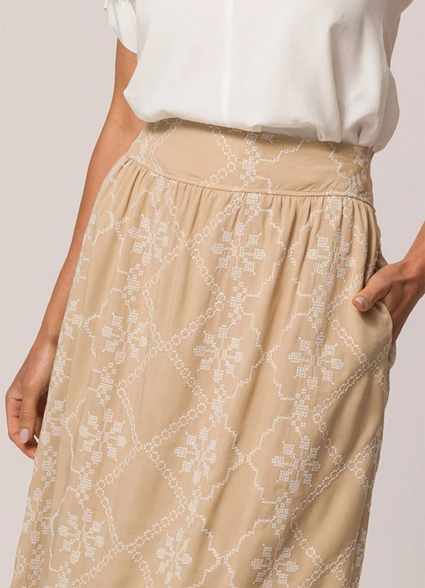 Doce Trama - Saia Longa Bordada em Viscose Bege 6