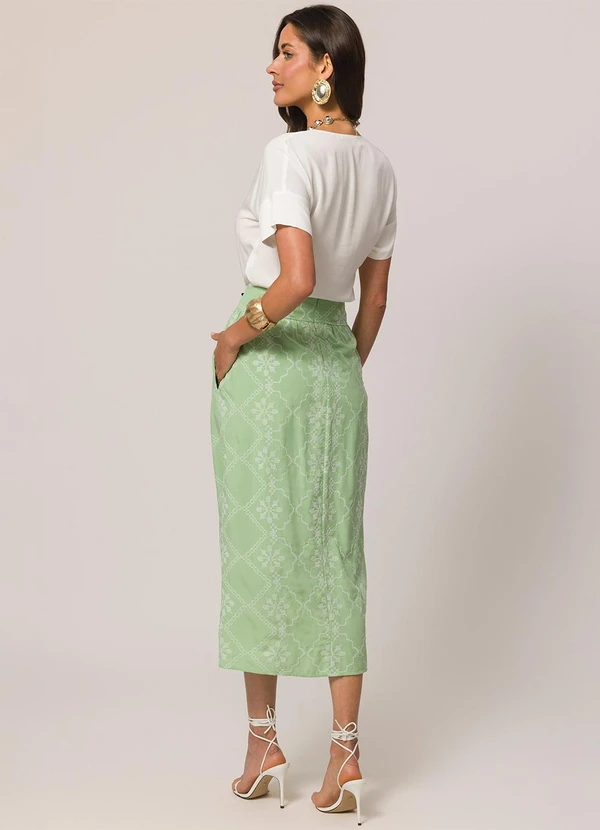 Doce Trama - Saia Longa Bordada em Viscose Verde 4