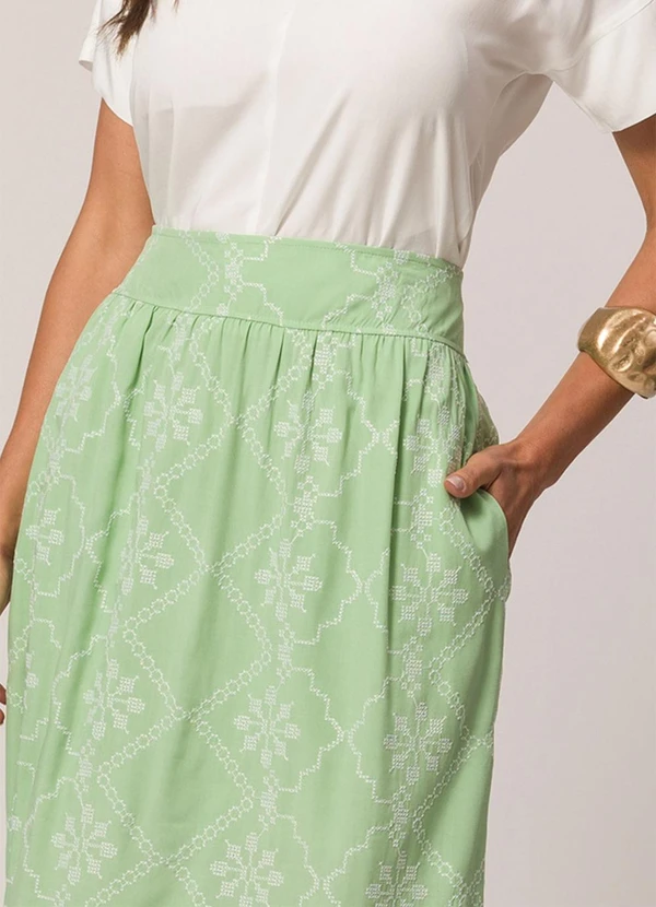 Doce Trama - Saia Longa Bordada em Viscose Verde 6