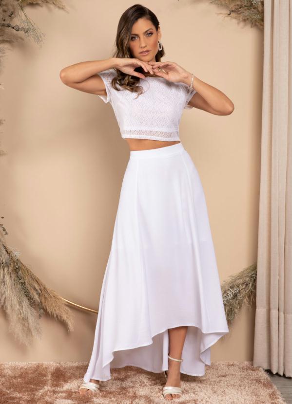 Quintess - Saia Longa Branca Cintura Alta com Mullet 5