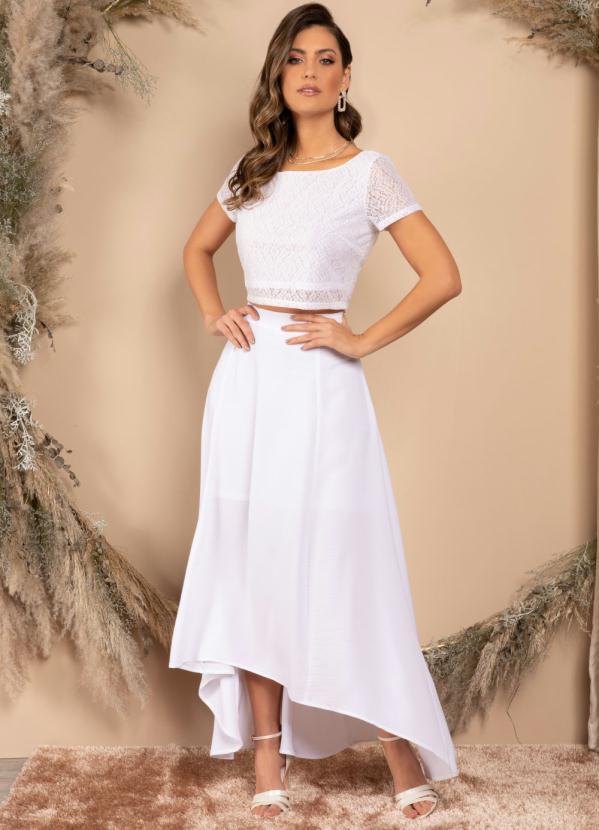 Quintess - Saia Longa Branca Cintura Alta com Mullet 7