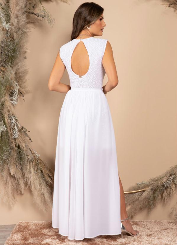 Quintess - Saia Longa Branca Evasê com Abertura 4