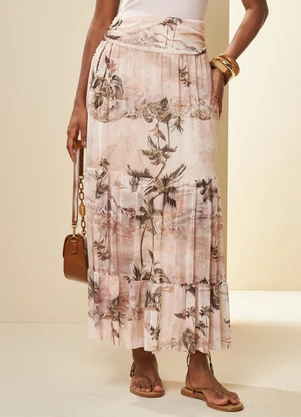 Doce Trama - Saia Longa Brisa em Tule Estampado - DOCE TRAMA