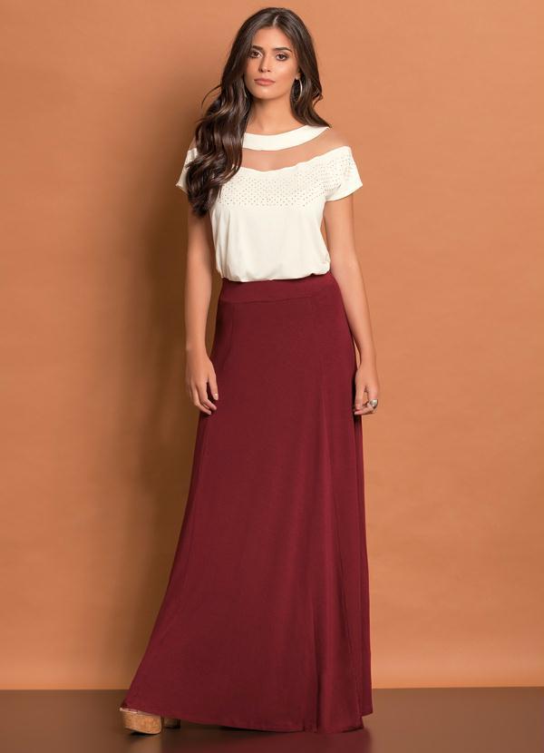 Quintess - Saia Longa Cintura Alta Bordô 3