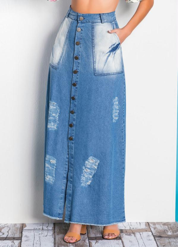 Rosalie - Saia Longa com Botões Jeans Moda Evangélica 3